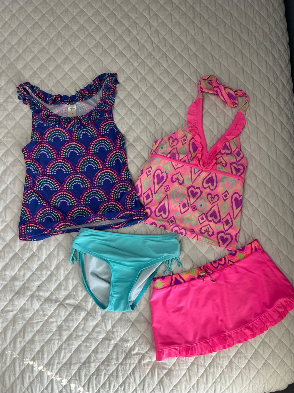 Girls Colorful Swimsuit Set - Rainbow & Hearts Size 7/8